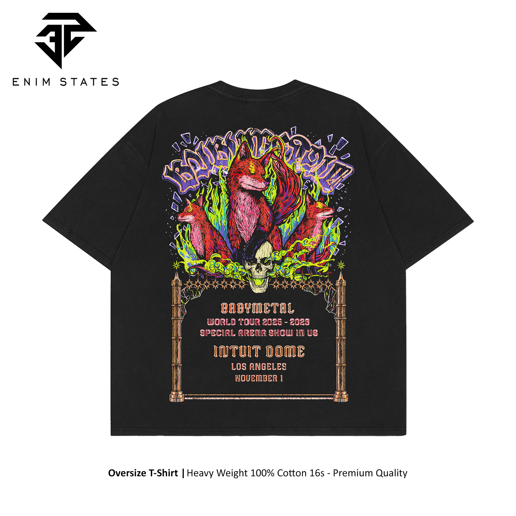 Tshirt Oversize Bootleg Baby Metal - Fox Skull (back)
