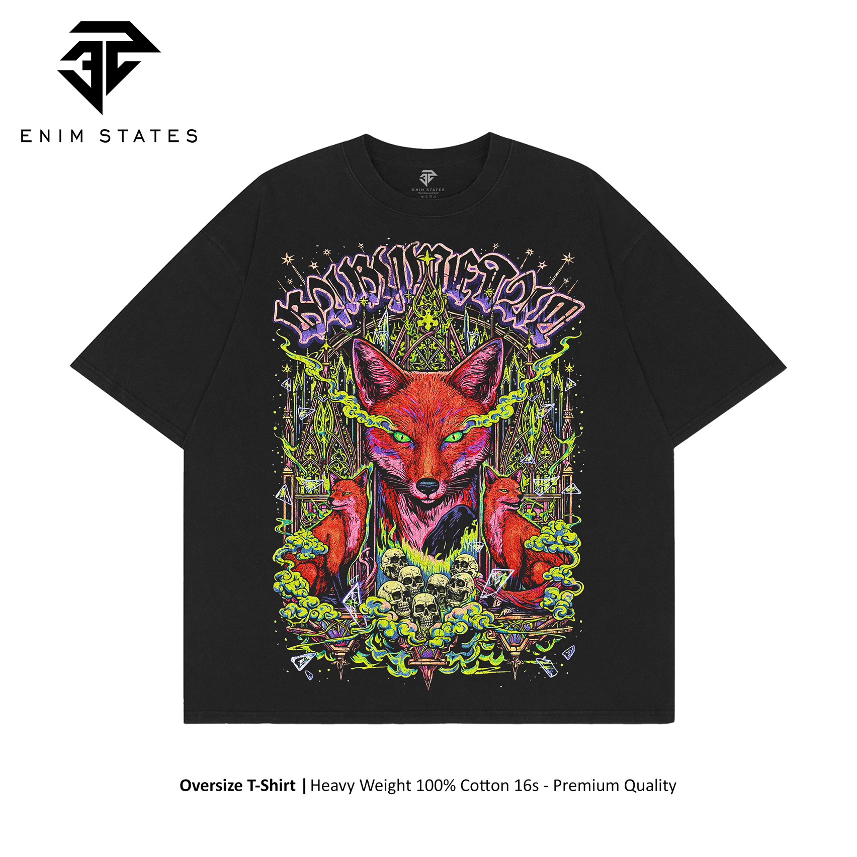 Tshirt Oversize Bootleg Baby Metal - Fox Skull (front)